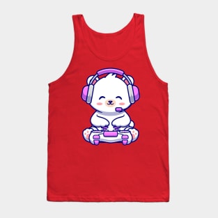 Cute Baby Polar Bear Gaming Cartoon Tank Top